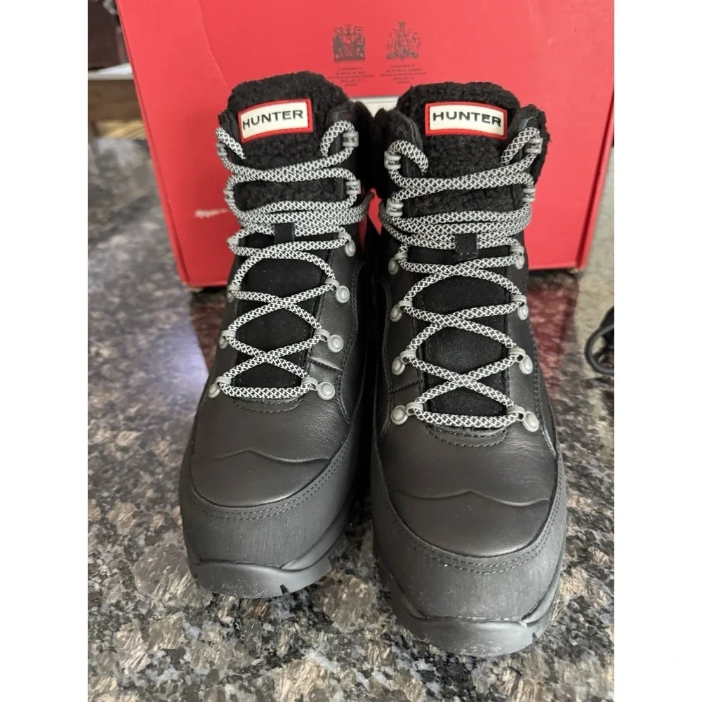 NEW HUNTER SIZE‎ 7 WOMEN'S EXPLORER MID LACE LEATHER BLACK BOOTS WATERPROOF